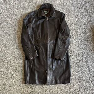 Vintage Eddie Bauer Heavyweight Leather Jacket Belted Brown Trench Coat Women's
